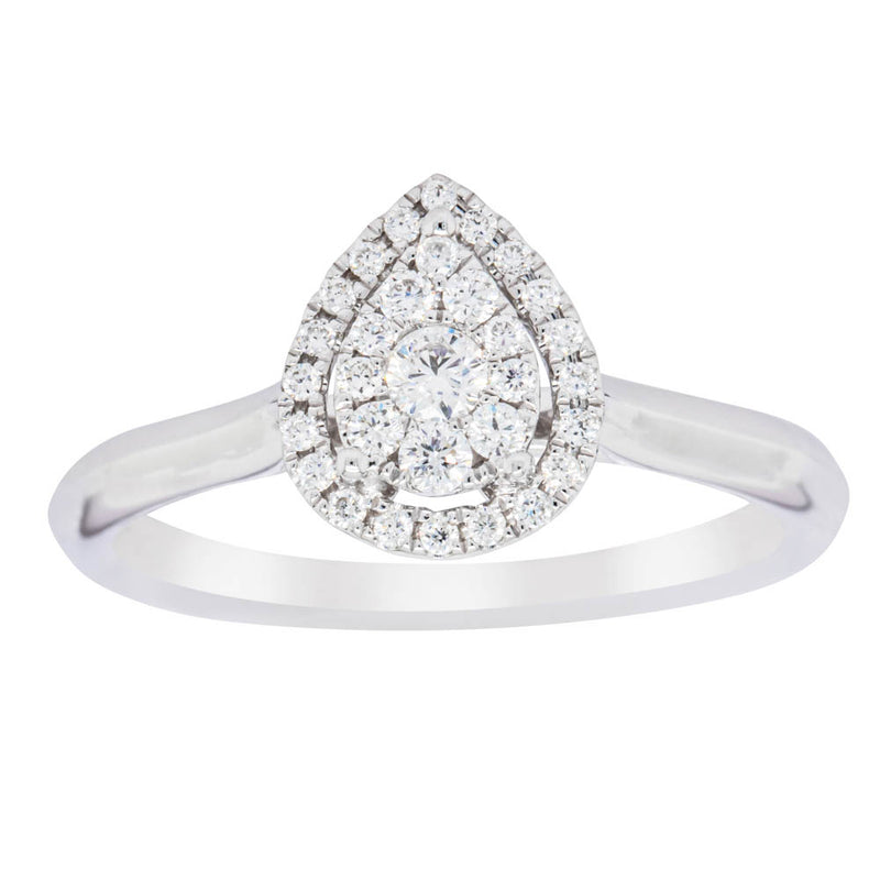 14ct White Gold Diamond Pear Saturn Ring-Ring-Walker & Hall