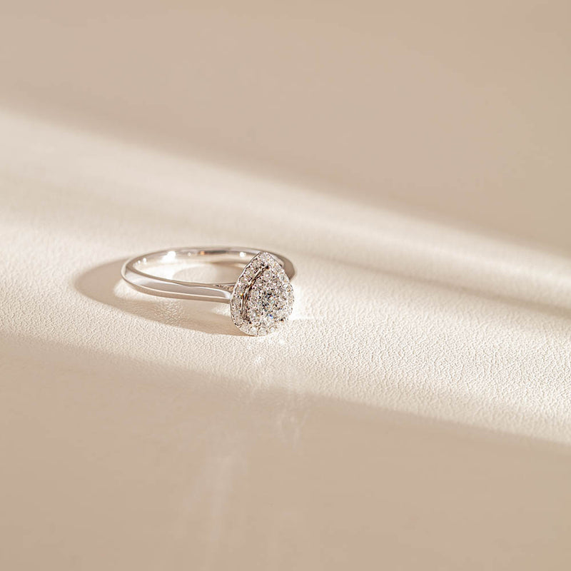 14ct White Gold Diamond Pear Saturn Ring-Ring-Walker & Hall