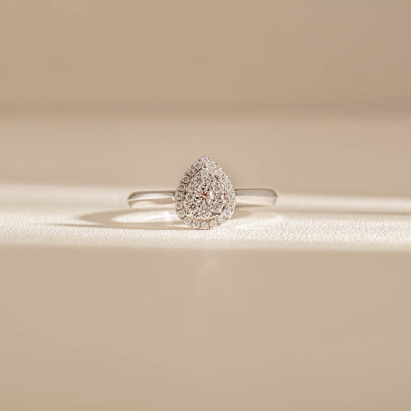 14ct White Gold Diamond Pear Saturn Ring-Ring-Walker & Hall