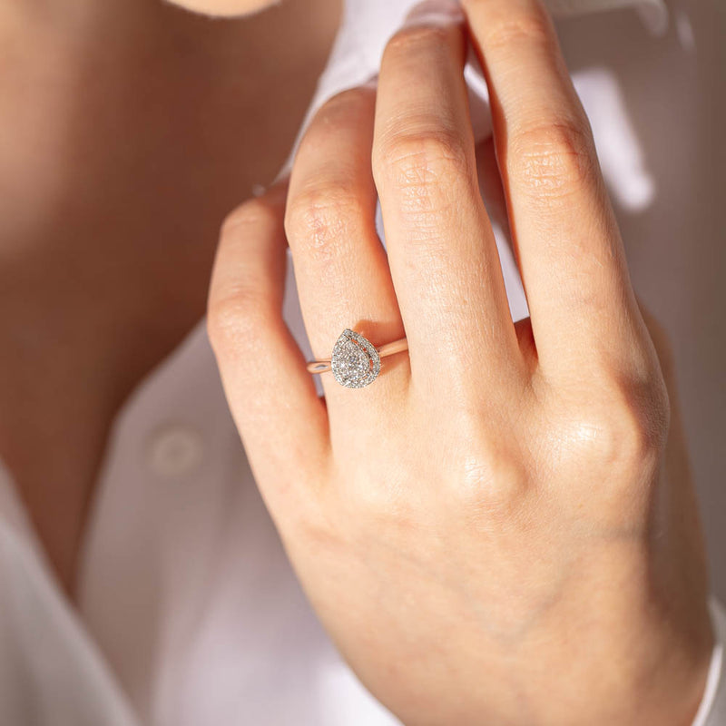 14ct White Gold Diamond Pear Saturn Ring-Ring-Walker & Hall