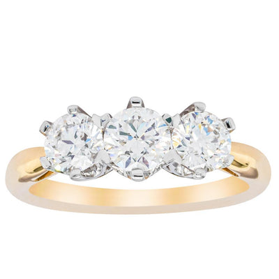 18ct Yellow Gold 1.52ct Diamond Trilogy Ring-Ring-Walker & Hall