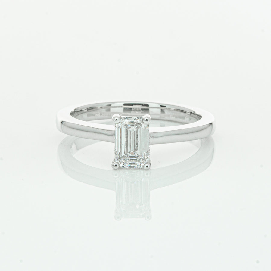 18ct White Gold Emerald Cut Diamond Ring-Ring-Walker & Hall