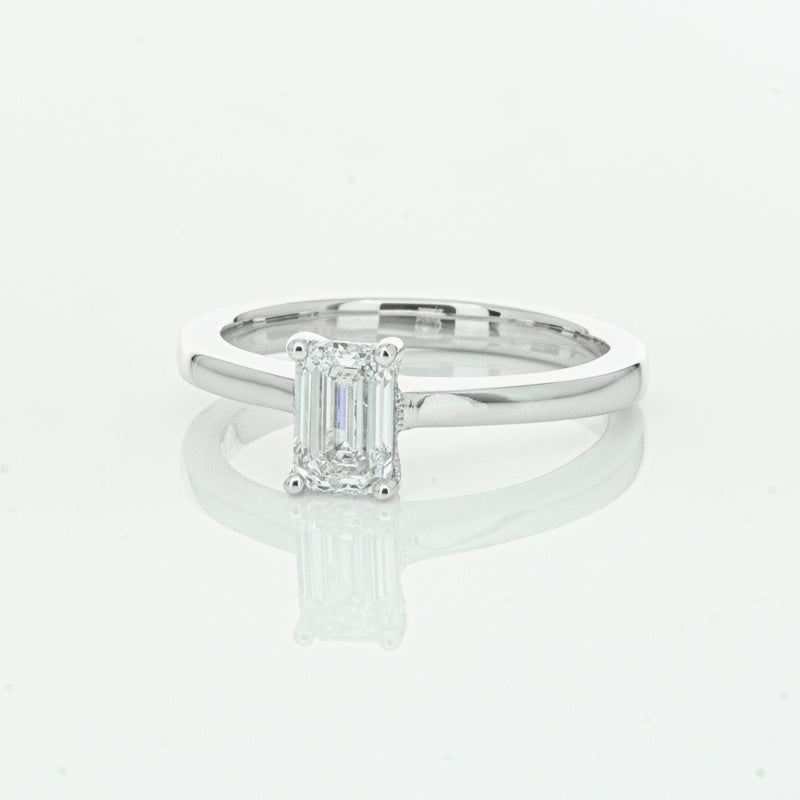 18ct White Gold Emerald Cut Diamond Ring-Ring-Walker & Hall