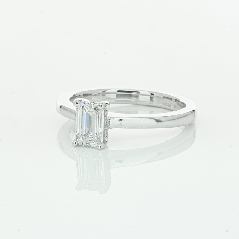 18ct White Gold Emerald Cut Diamond Ring-Ring-Walker & Hall