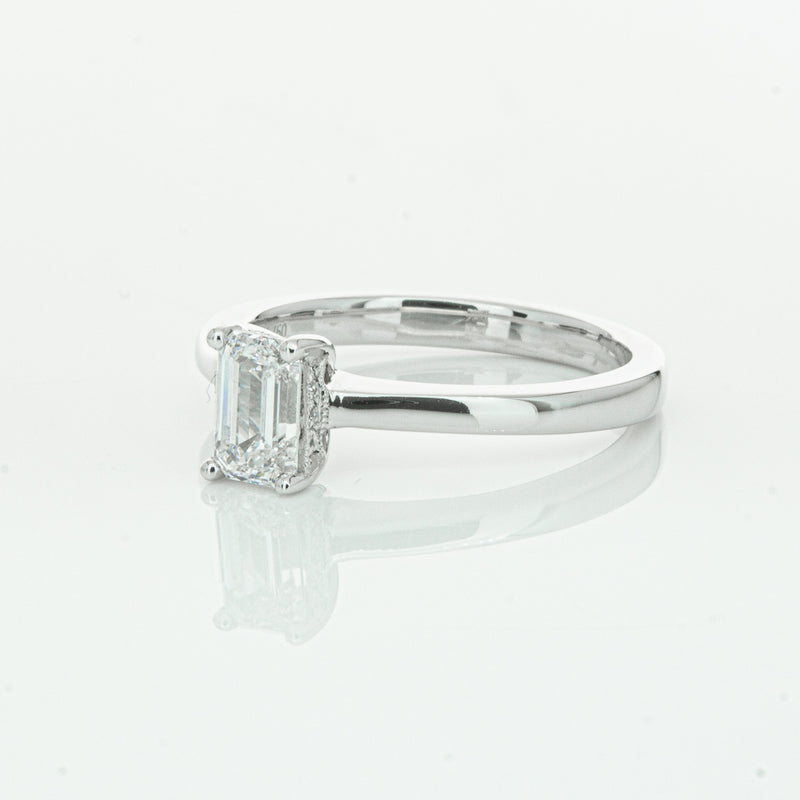 18ct White Gold Emerald Cut Diamond Ring-Ring-Walker & Hall