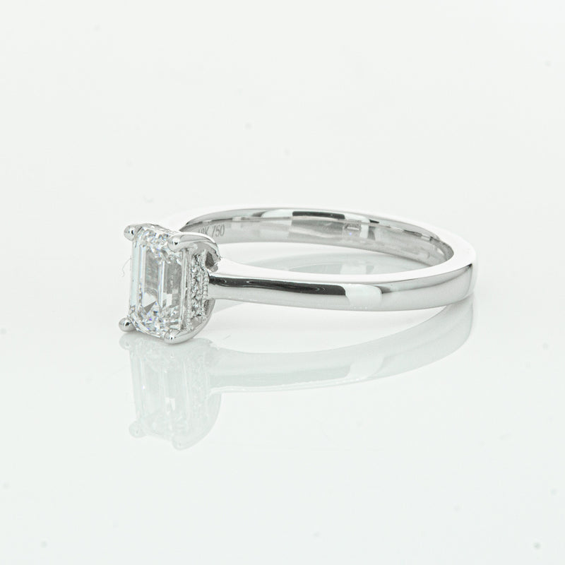 18ct White Gold Emerald Cut Diamond Ring-Ring-Walker & Hall