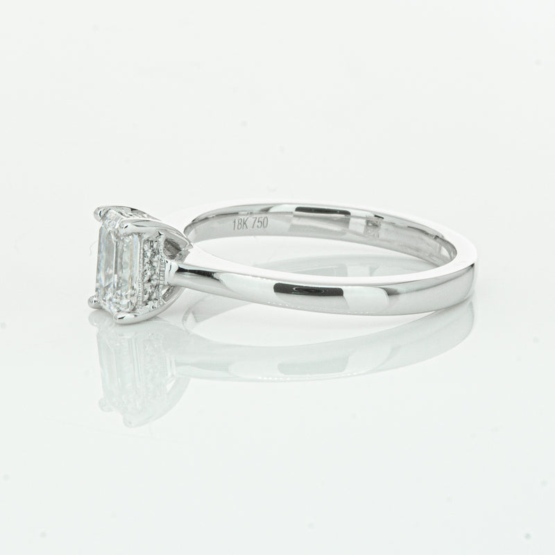 18ct White Gold Emerald Cut Diamond Ring-Ring-Walker & Hall
