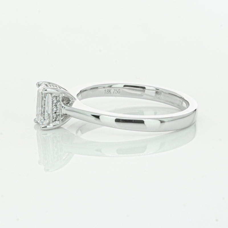 18ct White Gold Emerald Cut Diamond Ring-Ring-Walker & Hall