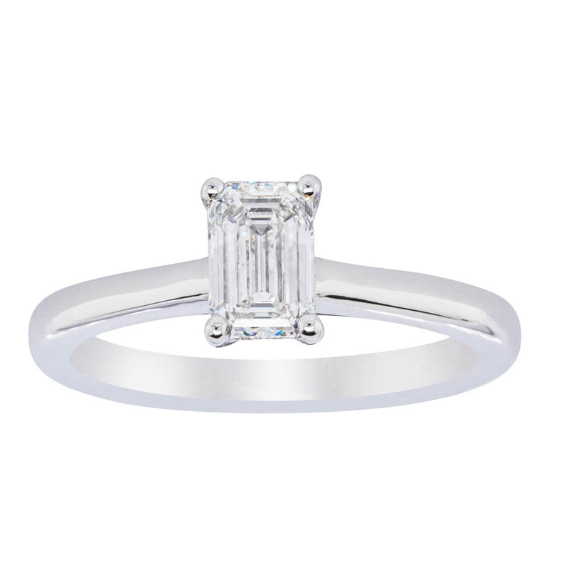 18ct White Gold Emerald Cut Diamond Ring-Ring-Walker & Hall