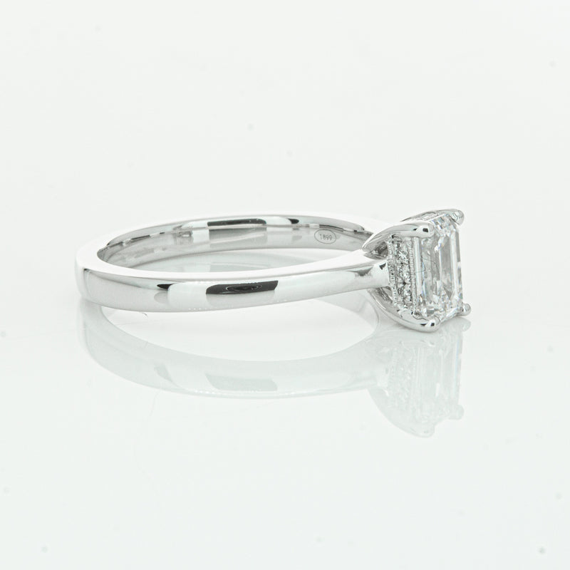 18ct White Gold Emerald Cut Diamond Ring-Ring-Walker & Hall