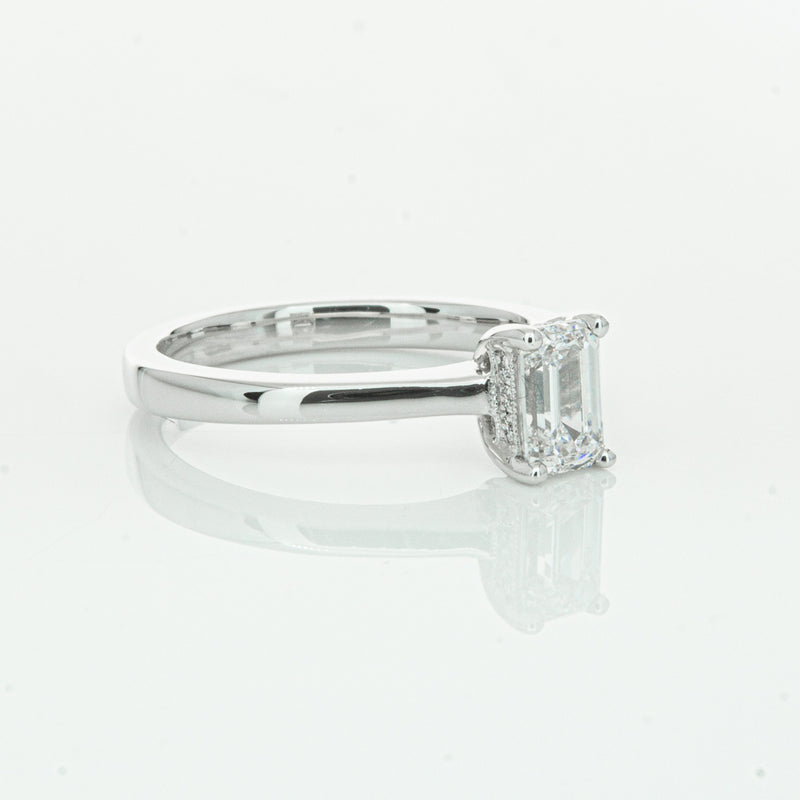 18ct White Gold Emerald Cut Diamond Ring-Ring-Walker & Hall
