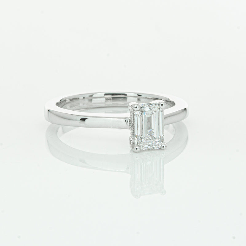 18ct White Gold Emerald Cut Diamond Ring-Ring-Walker & Hall