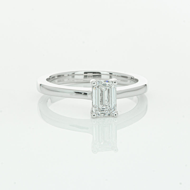 18ct White Gold Emerald Cut Diamond Ring-Ring-Walker & Hall