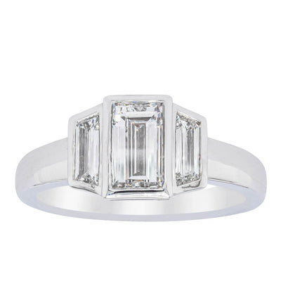 18ct White Gold Baguette Diamond Three Stone Ring-Ring-Walker & Hall