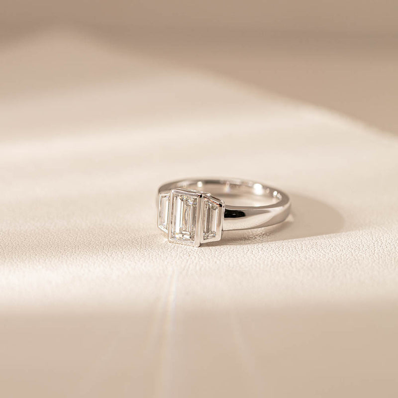 18ct White Gold Baguette Diamond Three Stone Ring-Ring-Walker & Hall