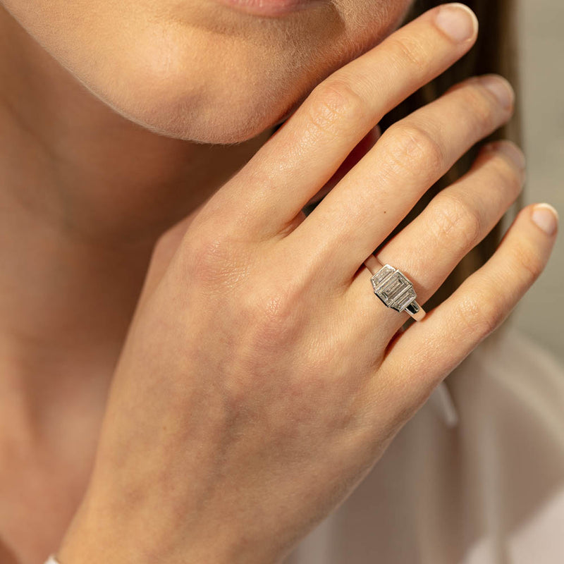 18ct White Gold Baguette Diamond Three Stone Ring-Ring-Walker & Hall