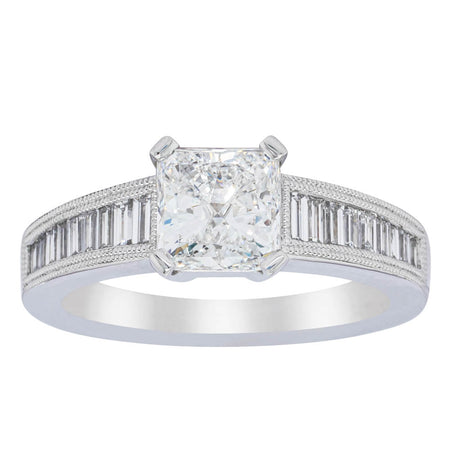 18ct White Gold 1.50ct Radiant Cut Diamond Ring-Ring-Walker & Hall