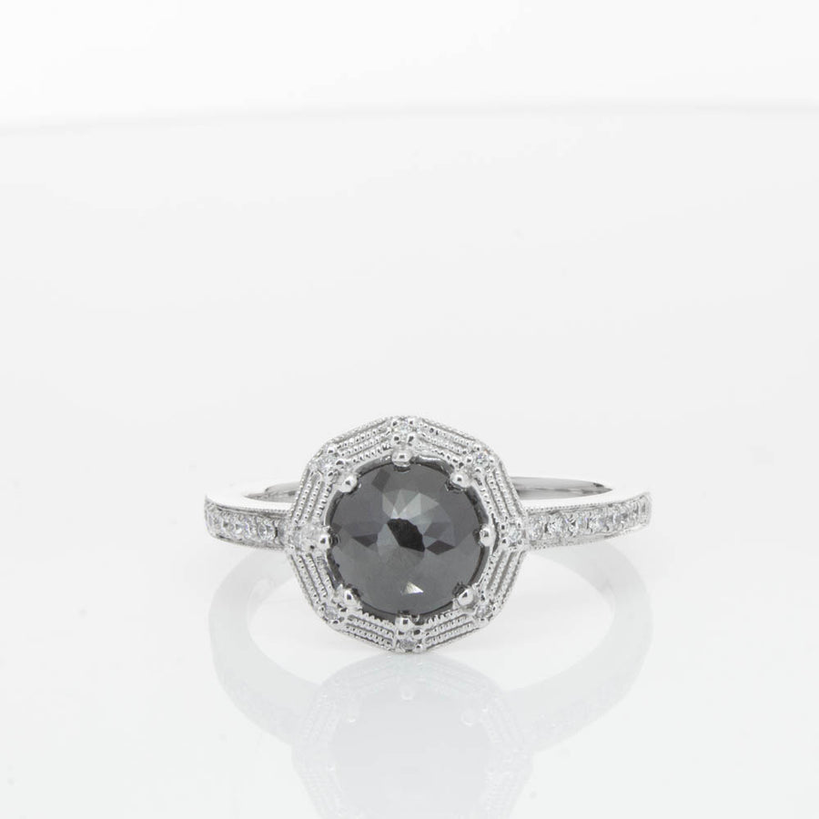 18ct White Gold Black Diamond Ring-Ring-Walker & Hall