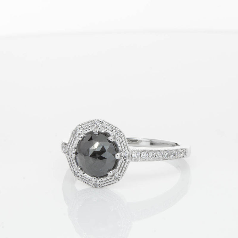 18ct White Gold Black Diamond Ring-Ring-Walker & Hall