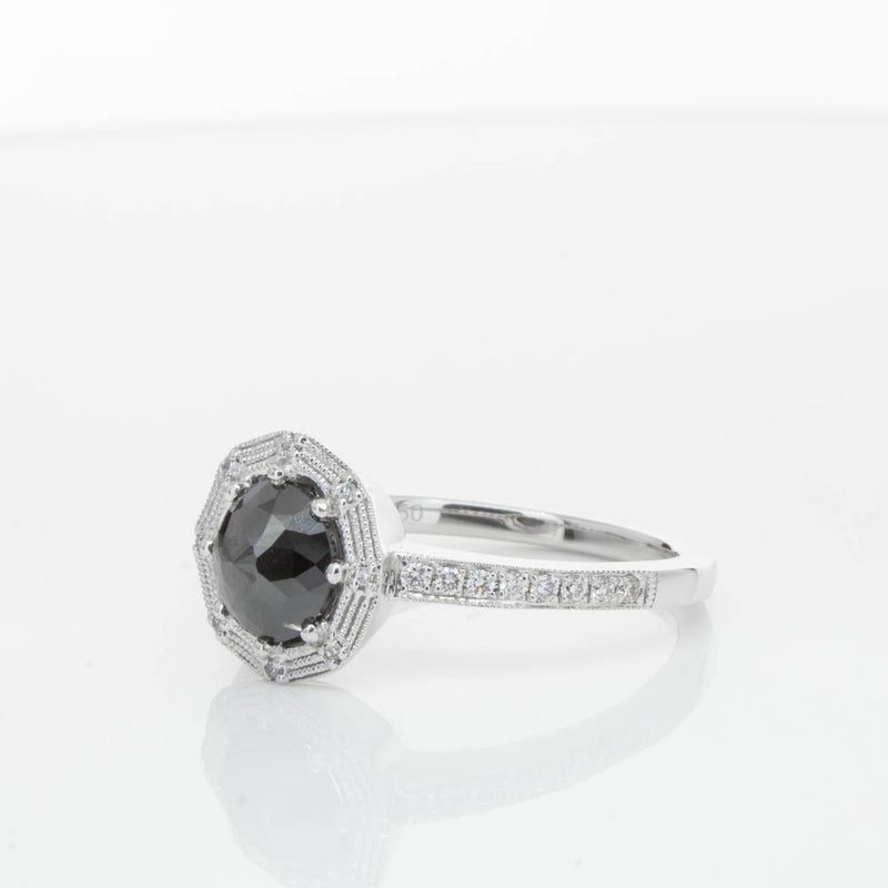 18ct White Gold Black Diamond Ring-Ring-Walker & Hall