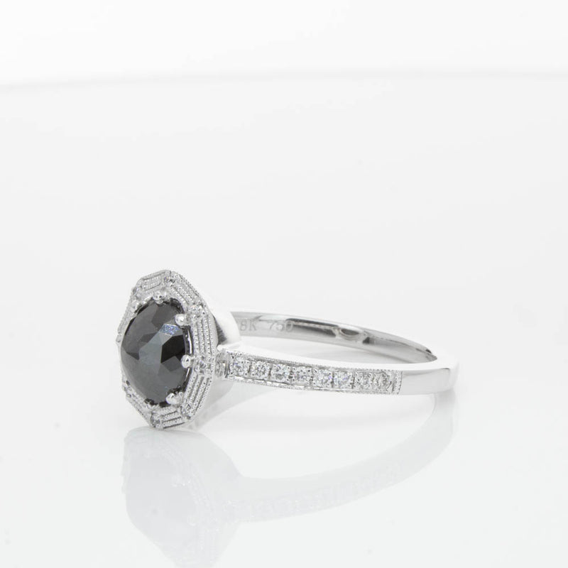 18ct White Gold Black Diamond Ring-Ring-Walker & Hall