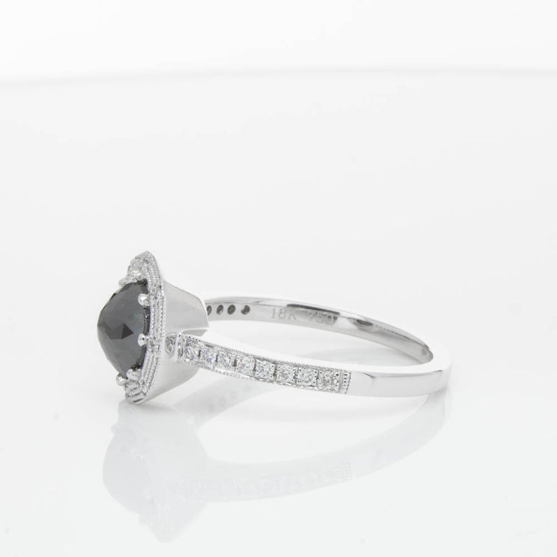 18ct White Gold Black Diamond Ring-Ring-Walker & Hall