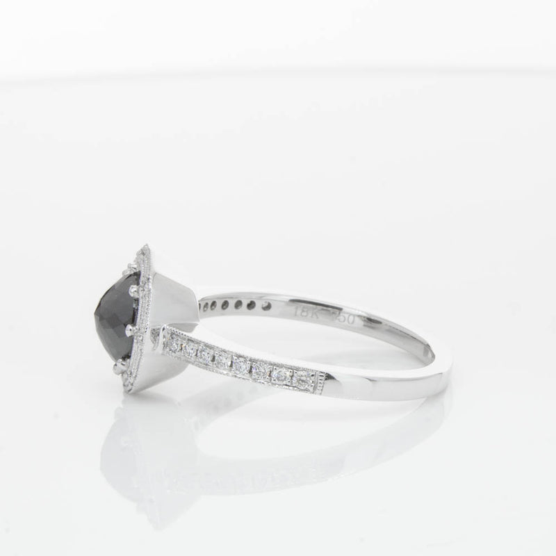 18ct White Gold Black Diamond Ring-Ring-Walker & Hall