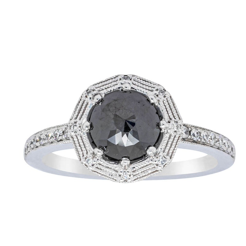 18ct White Gold Black Diamond Ring-Ring-Walker & Hall