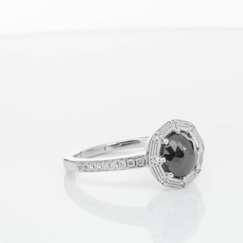 18ct White Gold Black Diamond Ring-Ring-Walker & Hall