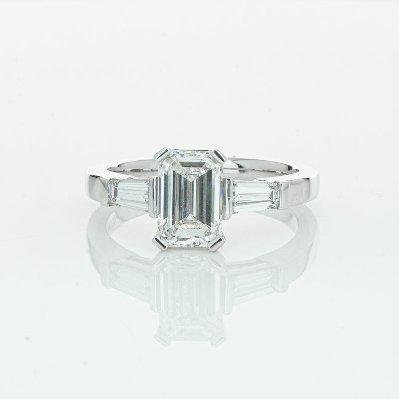18ct White Gold Emerald Cut Diamond Three Stone Ring-Ring-Walker & Hall