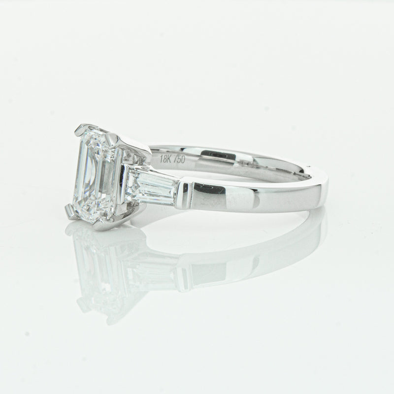18ct White Gold Emerald Cut Diamond Three Stone Ring-Ring-Walker & Hall