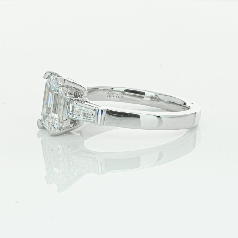18ct White Gold Emerald Cut Diamond Three Stone Ring-Ring-Walker & Hall