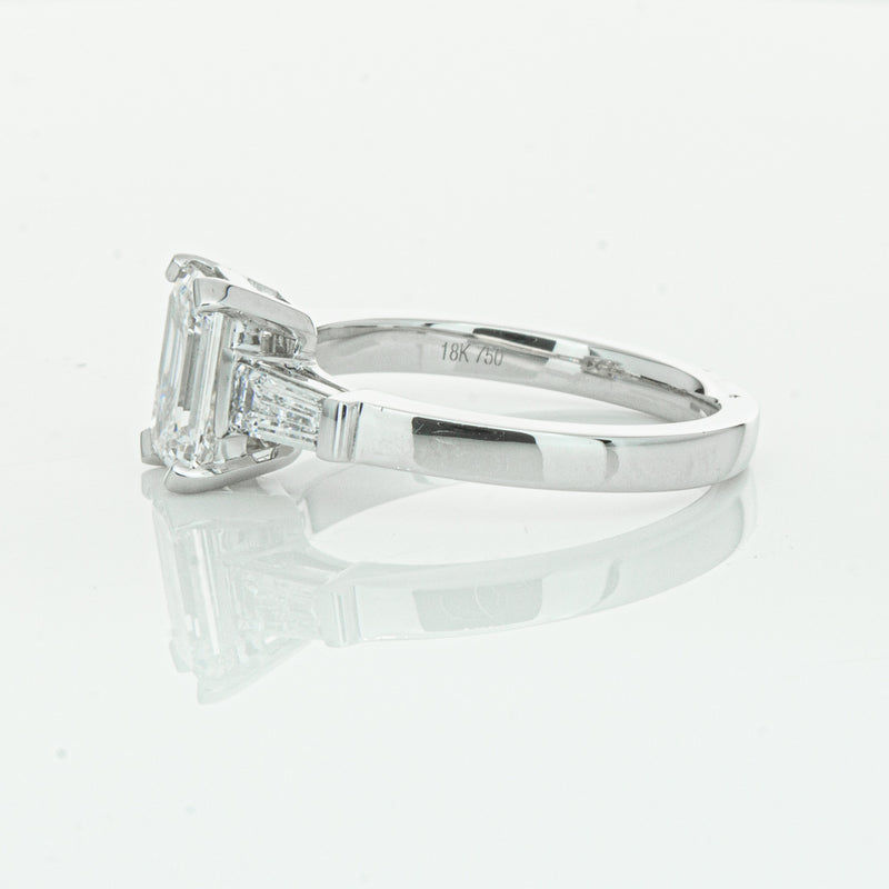 18ct White Gold Emerald Cut Diamond Three Stone Ring-Ring-Walker & Hall