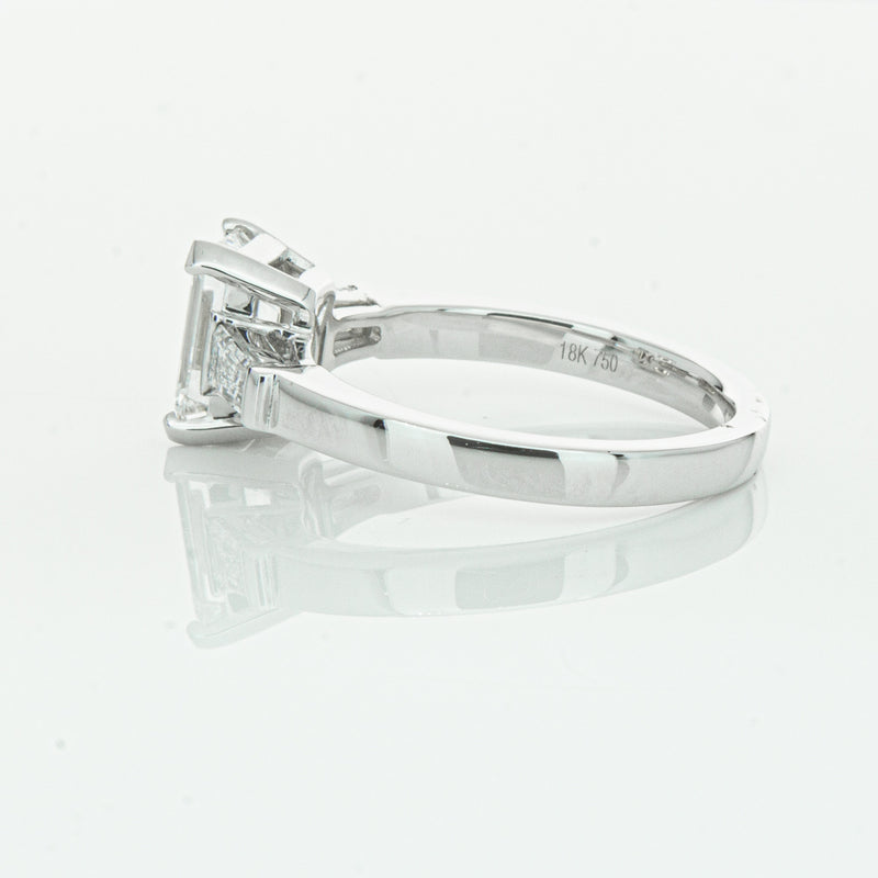 18ct White Gold Emerald Cut Diamond Three Stone Ring-Ring-Walker & Hall