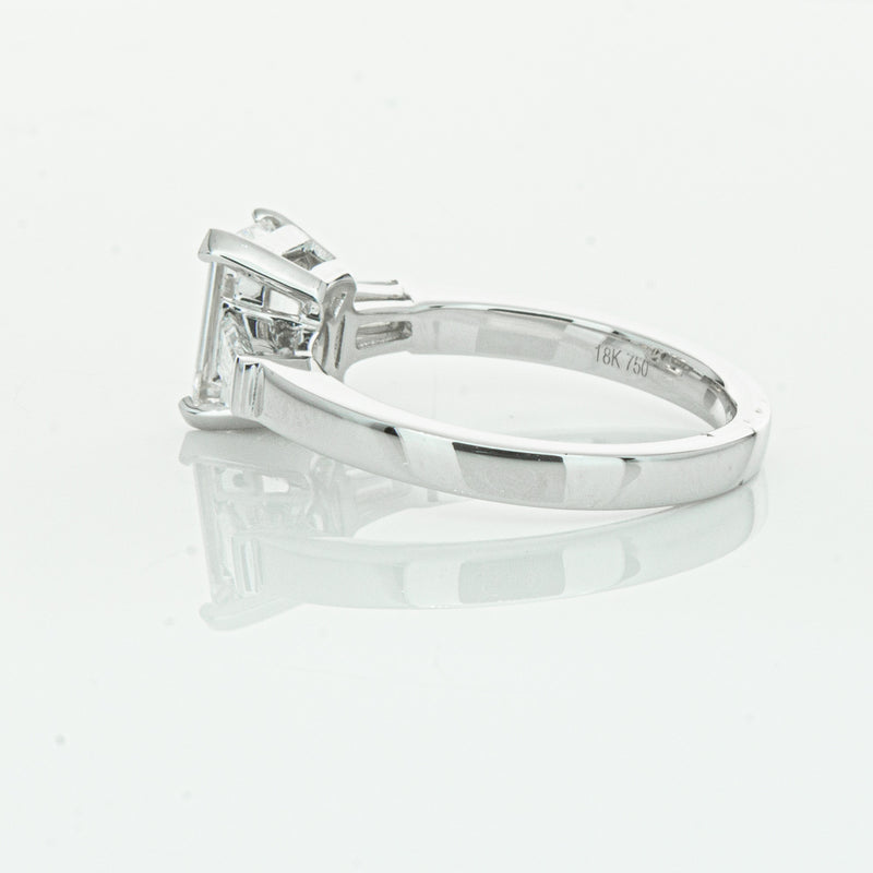 18ct White Gold Emerald Cut Diamond Three Stone Ring-Ring-Walker & Hall