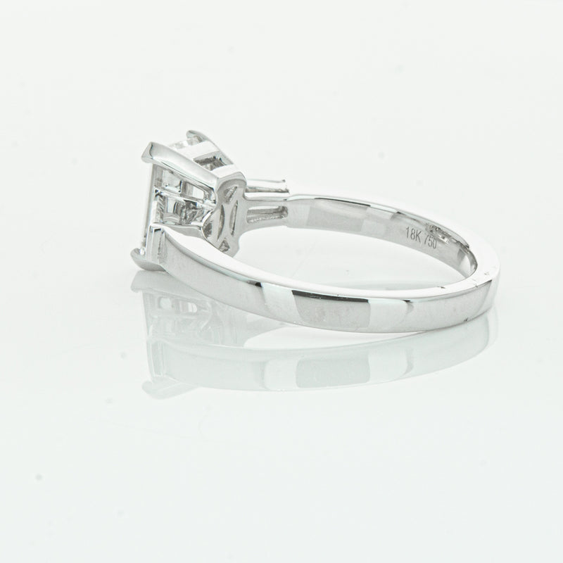 18ct White Gold Emerald Cut Diamond Three Stone Ring-Ring-Walker & Hall