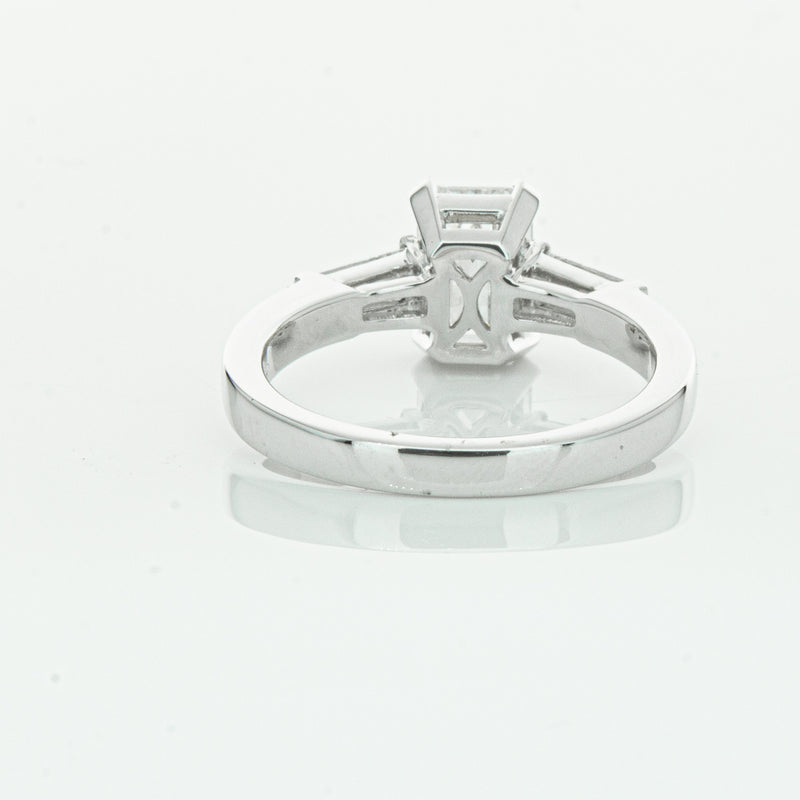 18ct White Gold Emerald Cut Diamond Three Stone Ring-Ring-Walker & Hall