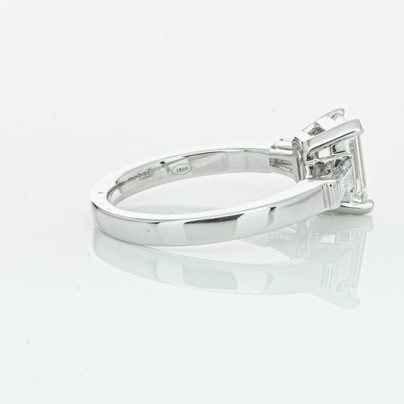 18ct White Gold Emerald Cut Diamond Three Stone Ring-Ring-Walker & Hall