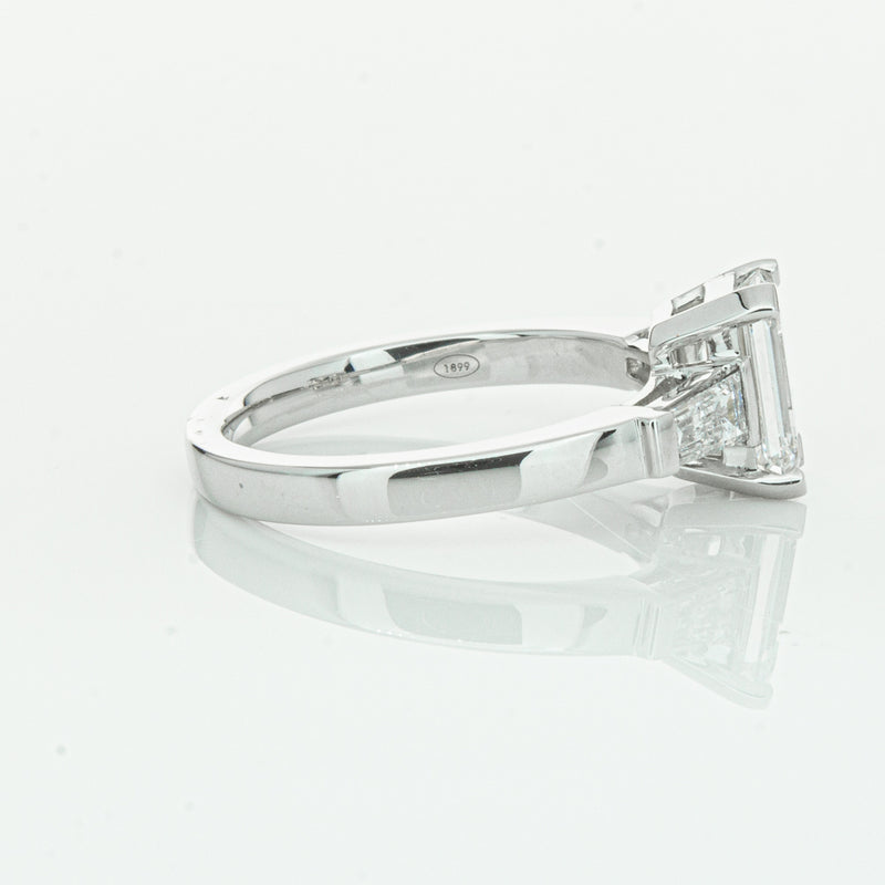 18ct White Gold Emerald Cut Diamond Three Stone Ring-Ring-Walker & Hall