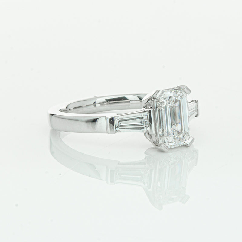 18ct White Gold Emerald Cut Diamond Three Stone Ring-Ring-Walker & Hall