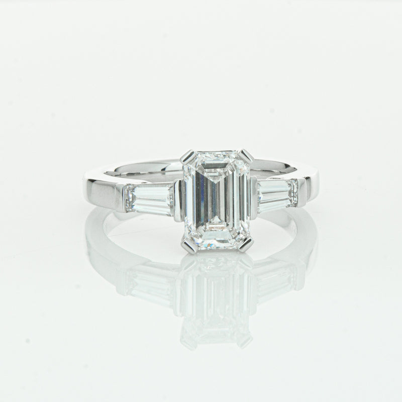 18ct White Gold Emerald Cut Diamond Three Stone Ring-Ring-Walker & Hall