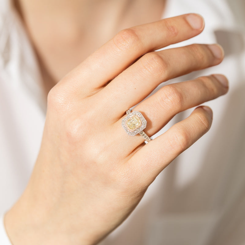 18ct White Gold Radiant Yellow Diamond Ring-Ring-Walker & Hall