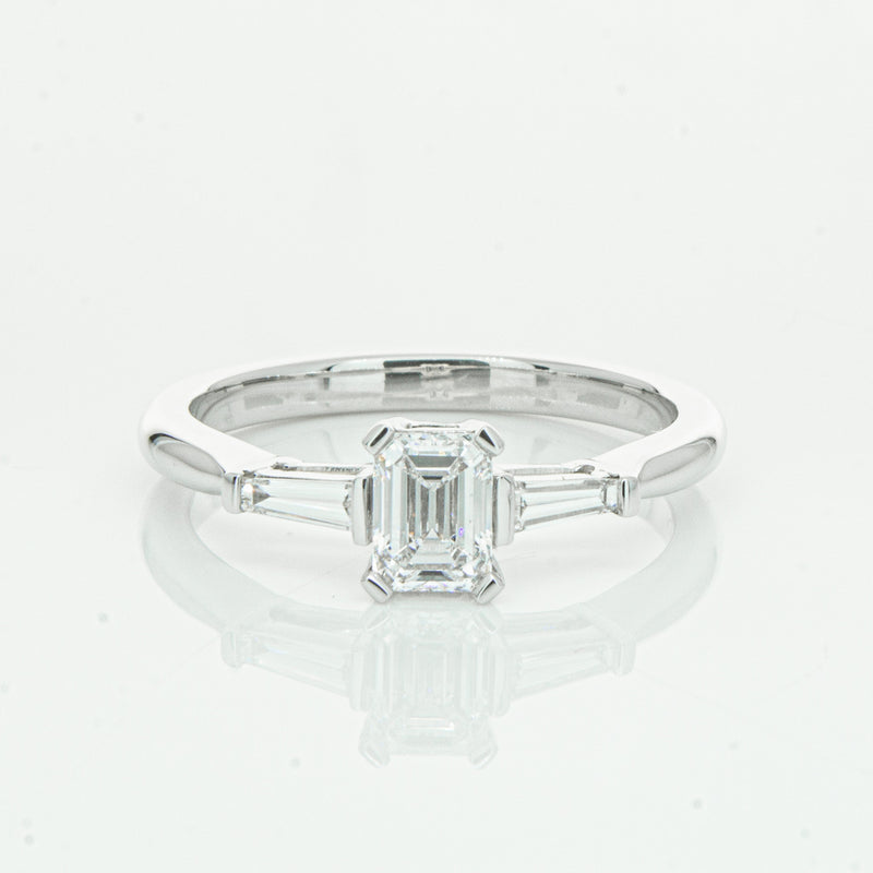 18ct White Gold Emerald Cut Diamond Ring-Ring-Walker & Hall