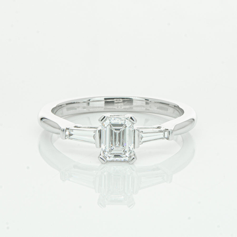 18ct White Gold Emerald Cut Diamond Ring-Ring-Walker & Hall
