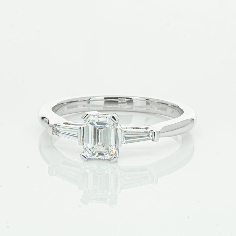 18ct White Gold Emerald Cut Diamond Ring-Ring-Walker & Hall
