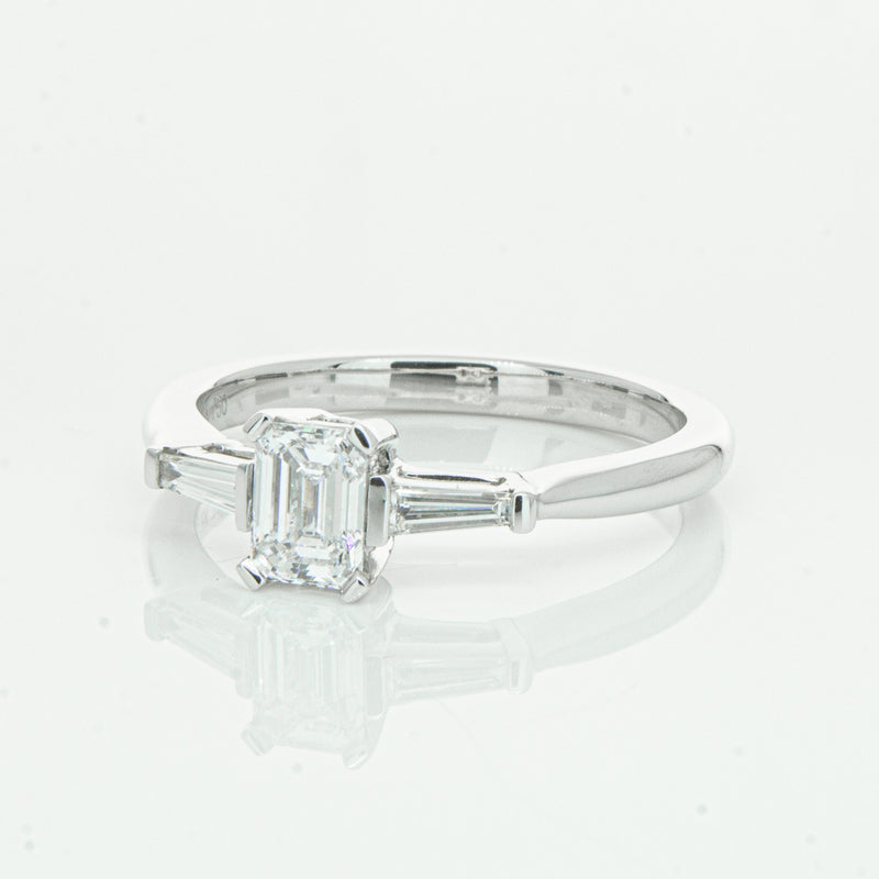 18ct White Gold Emerald Cut Diamond Ring-Ring-Walker & Hall