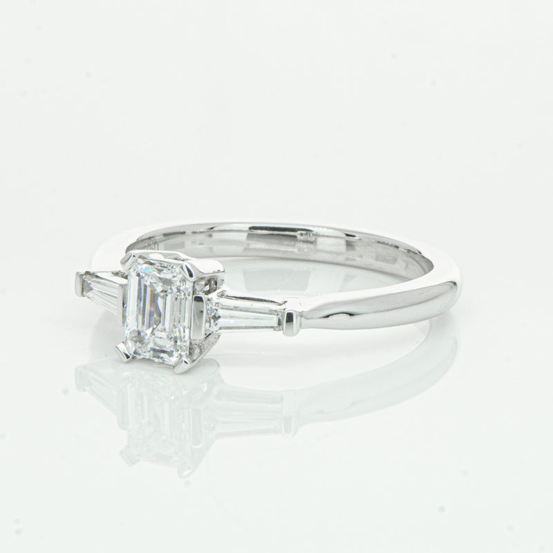 18ct White Gold Emerald Cut Diamond Ring-Ring-Walker & Hall