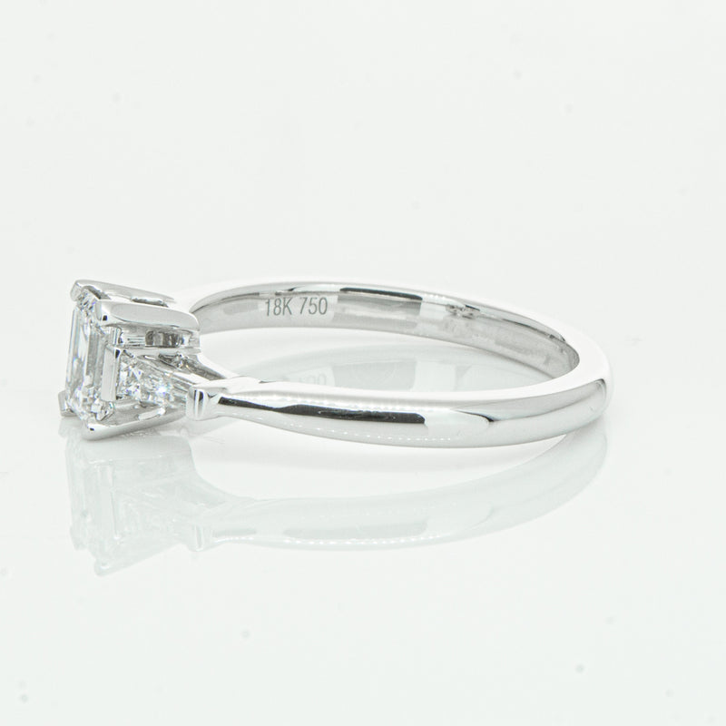 18ct White Gold Emerald Cut Diamond Ring-Ring-Walker & Hall