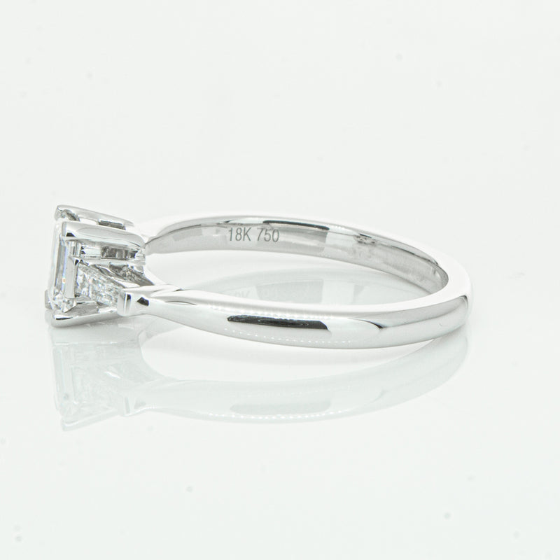 18ct White Gold Emerald Cut Diamond Ring-Ring-Walker & Hall