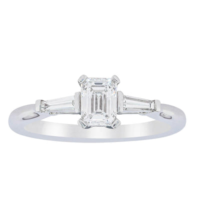 18ct White Gold Emerald Cut Diamond Ring-Ring-Walker & Hall